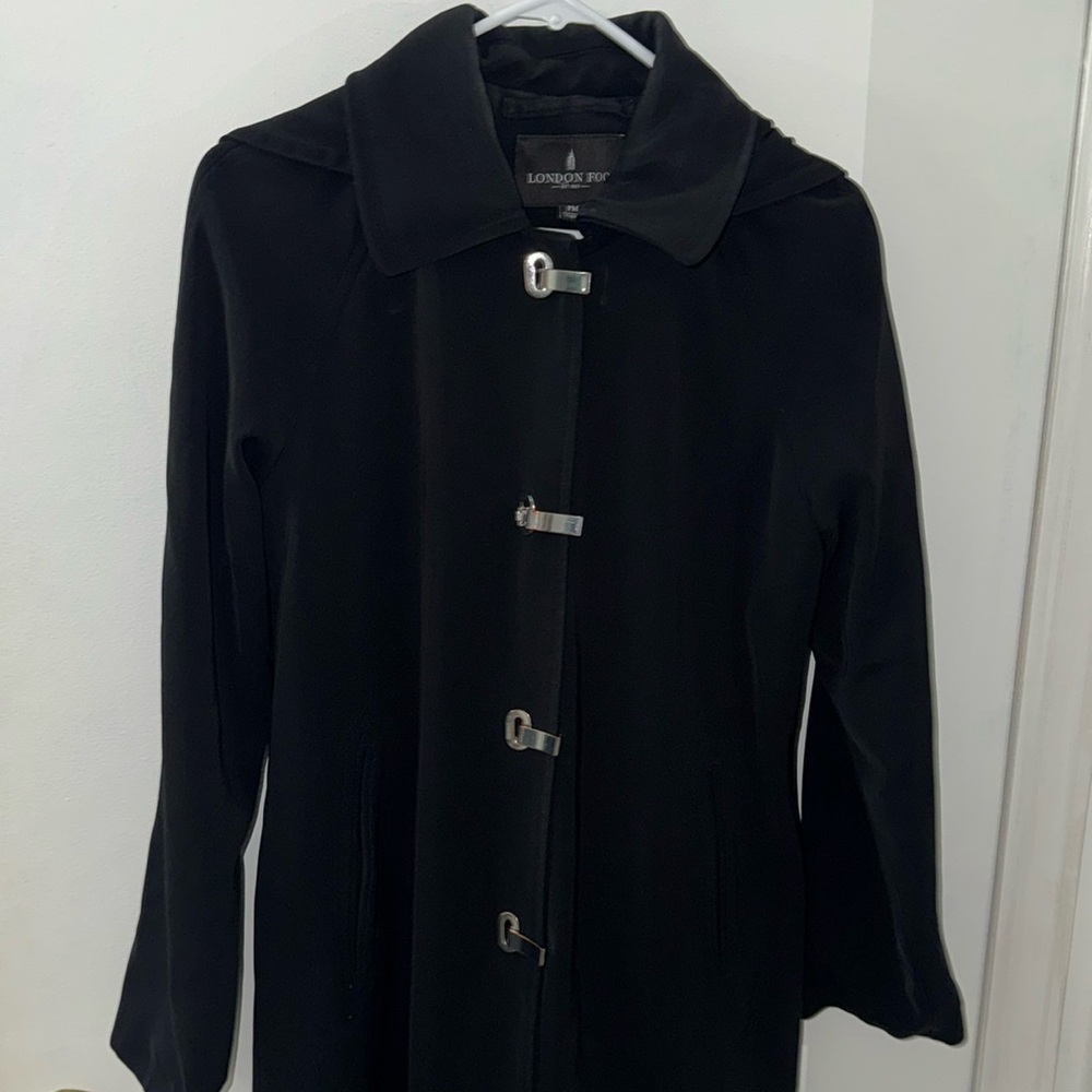 Black London Fog jacket with silver clasps